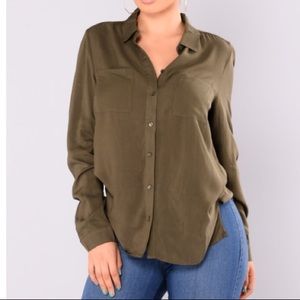 Olive button up blouse